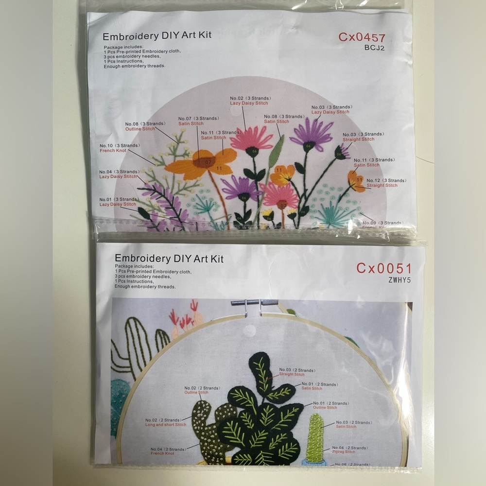 Embroidery DIY Art Lot Of 2 Cx0051 & Cx0457 Plants And Flowers